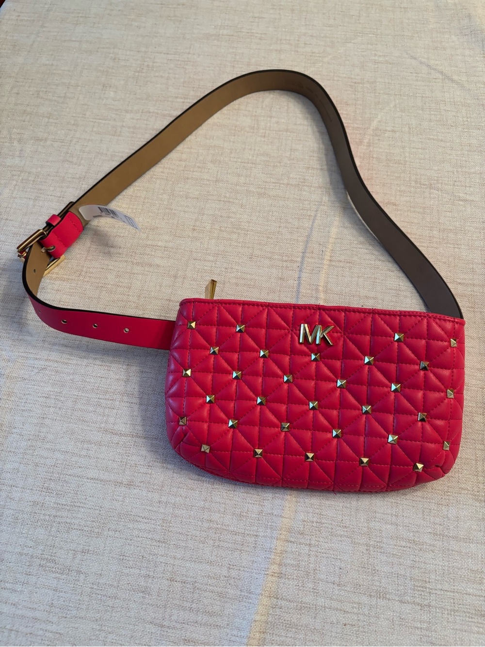 Michael Kors Quilted Red Studded Belt Bag L/XL NWT